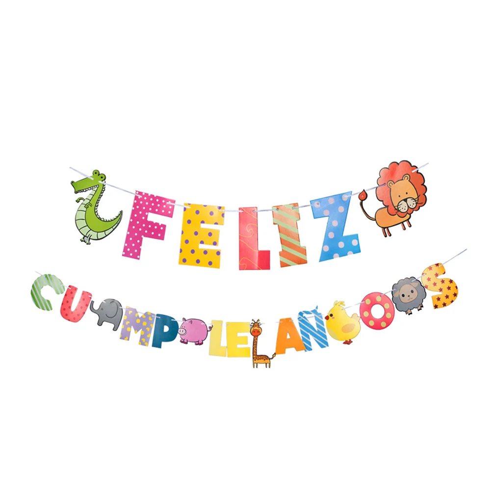 Feliz Cumpleanos набор баннеров с днем рождения испанский мультфильм животное бумага