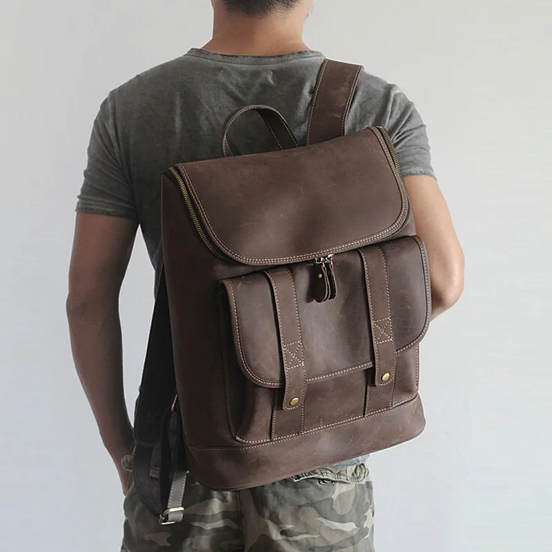 

Genuine Leather Women/Men Travel Backpack School Laptop Bags High Quality TravellerMood Teenager Backpack hot sale