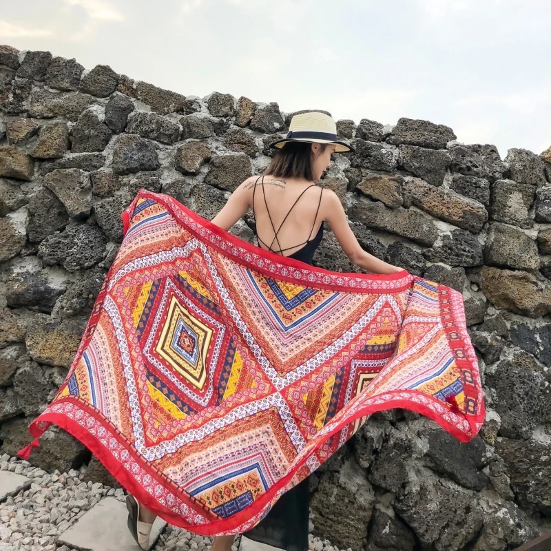 

2019 summer cotton and linen shawl retro totem travel holiday sunscreen scarf shawl beach towel female