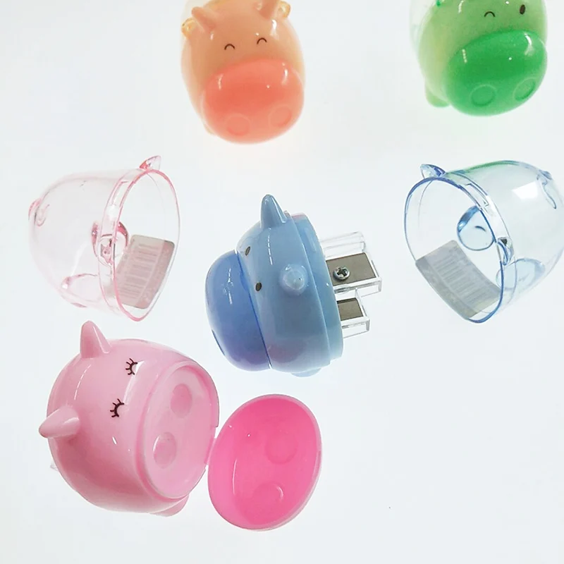 Точилка для карандашей Kawaii Pig с двумя отверстиями Мультяшные узкие яркого цвета