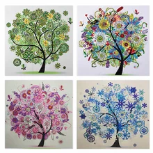 Фото на заказ! 4 шт. 5D алмазная живопись алмаз особенной формы вышивка четыре сезона дерево дрель картины сделай сам