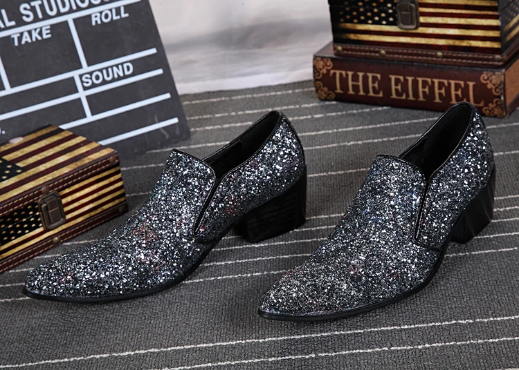 

2018 Glitter Dress Evening Party Crystals Men's leather British style Men Loafer for Wedding Prom and Banquet flats