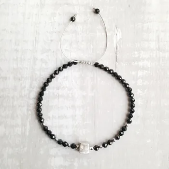 

LiiJi Natural Black Spinel Hematite 925 Sterling Silver Cube Adjustable Bracelet Sparkling Delicate Jewelry
