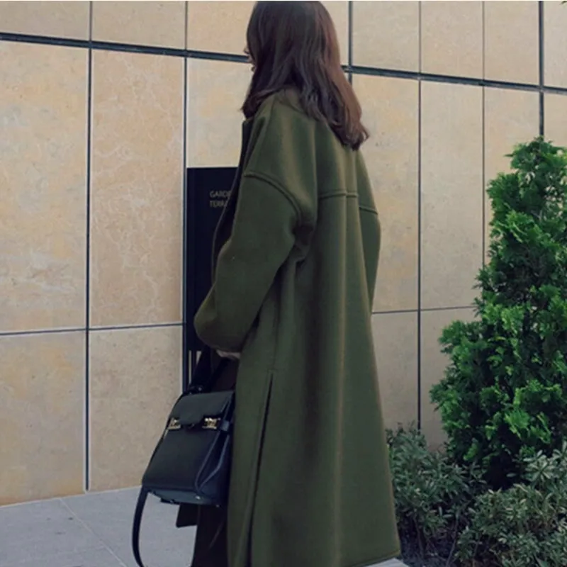 2018 fashion winter wool coat women loose Korean style casaco feminino ladies autumn new long woolen coats Solid army overcoat