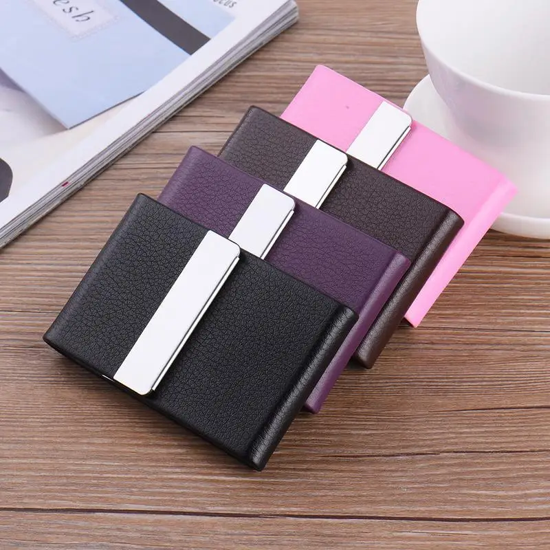 

Portable Business Card Small Object Storage Box Men Black Pocket Leather Tobacco Cigarette Holder Storage Case Container