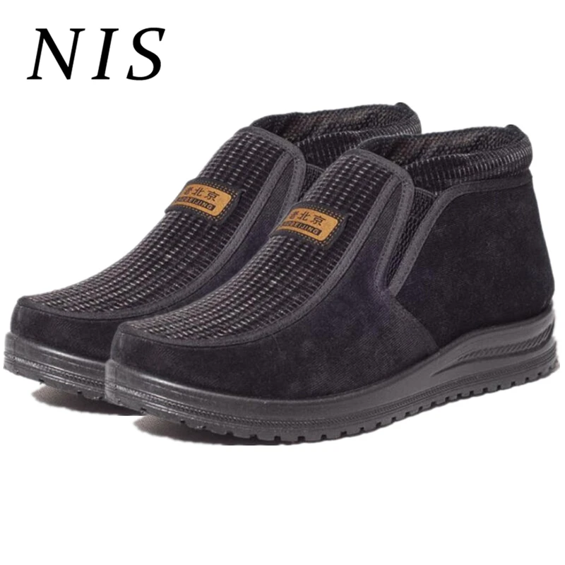 

NIS Fur-lined Boots Men Shoes Warm Plush Winter Snow Boots For Older Dad Winter Shoes Slip-on Casual Sneakers Plush Booties New