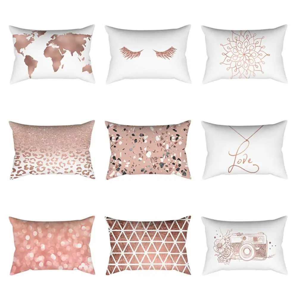 

Adeeing Rosed Gold Pink Series Printing Polyester Pillow Cover Home Decorative Pillowcase