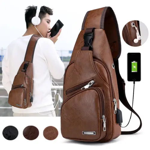 

Men Polyester Small Sling Chest Bag Crossbody Backpack Usb Charging Fanny Storage Bags