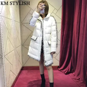 

Winter New Over-the-knee Thick Coat White Fringe Tassel Retro female Loose Mid-length cotton Parka