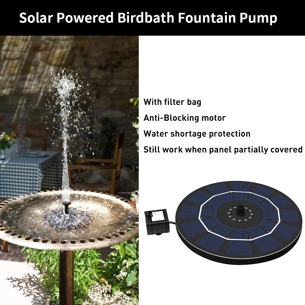 

Floating Solar Garden Fountain 180L / h Submersible Brushless Water Pump Bird Bath Garden Pond Watering Decor 14500 Battery