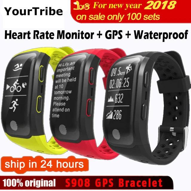 

YourTribe S908 Bluetooth Smart Bracelet GPS Tracker Wristband IP68 Waterproof Heart Rate Monitor Fitness Tracker Smart Band