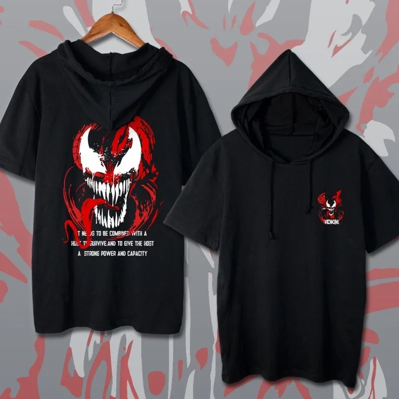 

Casual Hoody T Shirt Men for Movie Venom Spider-Man Design Cosplay Women Mens Hooded T-shirts Short Sleeve Tops Tee