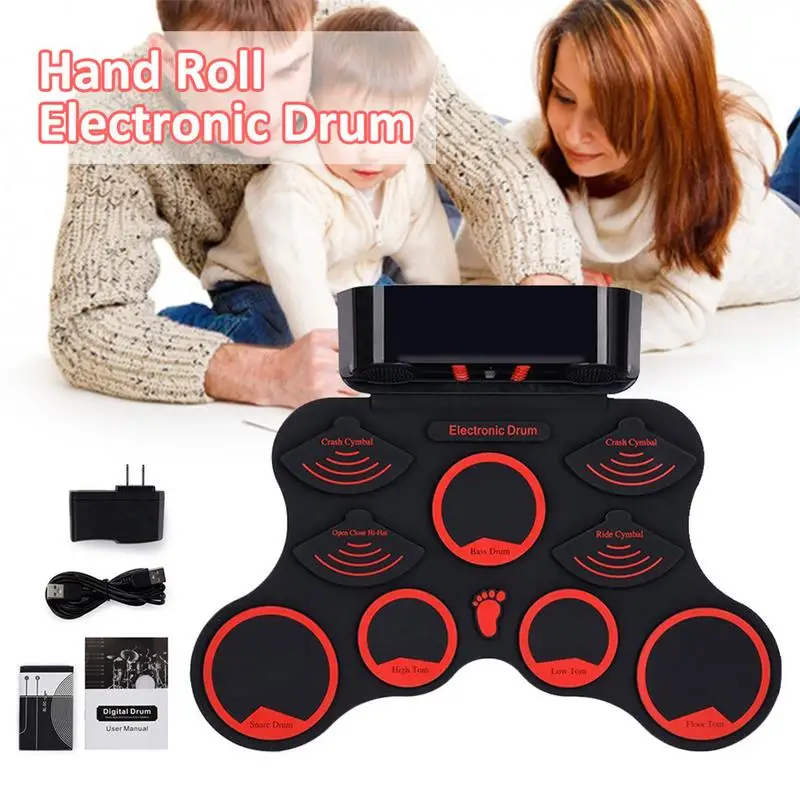 Портативный рука рулон Электронные Ударные установки 9 Pad Roll Up drum Kit ручных Барабанная дробь Рождественский подарок ударные инструменты для