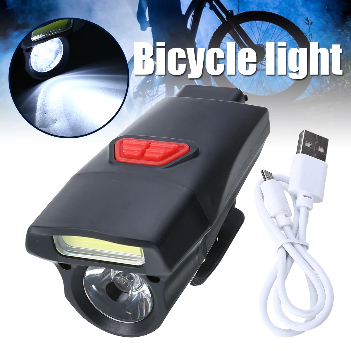 USB قابلة للشحن للماء إضاءة أمامية للدراجة دراجة LED الجبهة ضوء دراجة مصباح تحذير السلامة الدراجات المضيء المعدات