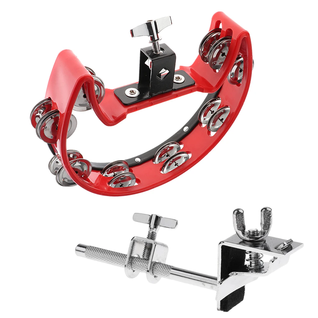 Tambourine Rattle Percussion with Clip Holder for Stage Performance