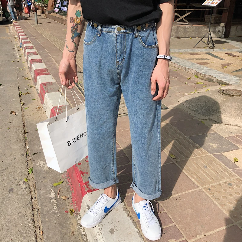 2019 мужские новые эластичные хлопковые стрейч синий цвет мешковатые Homme Джинсы Свободные повседневные джинсы модные брендовые брюки размер