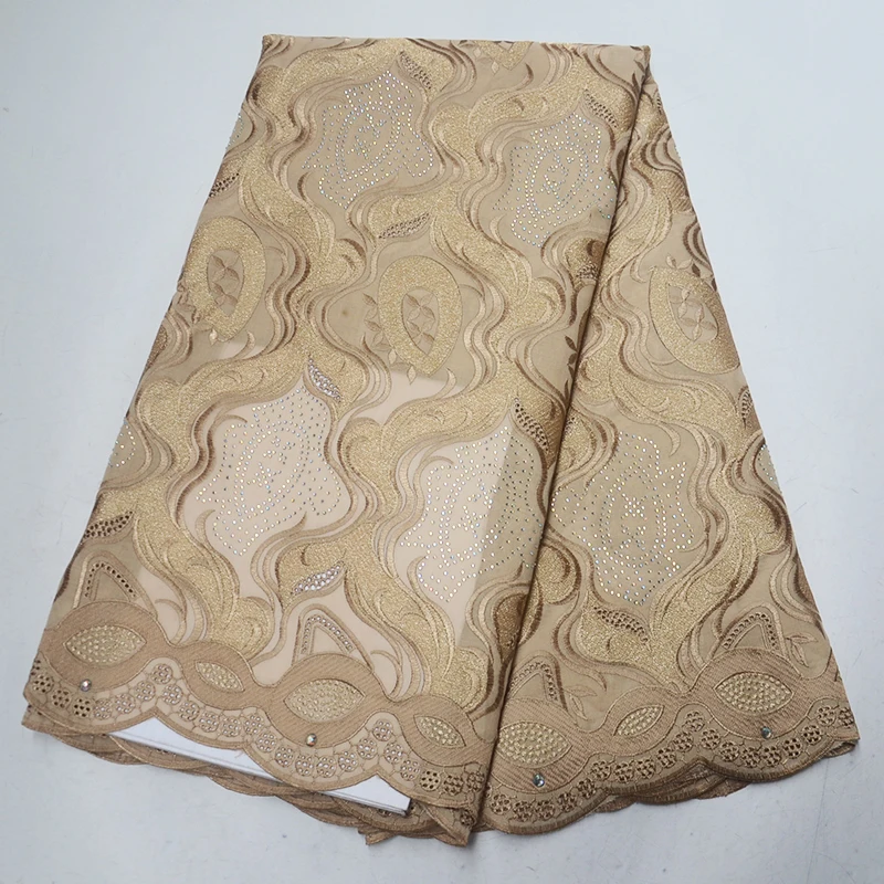 

Gold Nigerian man voile lace in Switzerland 2019 high quality African dry cotton Swiss voile lace fabrics stones for garment