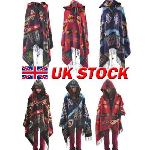 

Vintage Folk Capes Women Lady Wrap Shawl Cape Hooded Coat Soft Poncho Winter Outwear Warm Scarf Knit Tassel Tribal Fringe Jacket