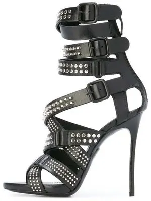 

Women Black Crystal Embellished Crossed Wrap Hollow Out Sandals Summer Back Zipper Buckle Strap High Thin Heel Gladiator Shoes