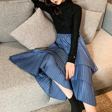 Lychee девушки каскадные оборки женские длинные юбки женский с эластичной талией милые юбки весна лето офис леди стиль юбки