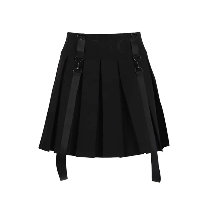 Suspender Pleated Skirt Mini Women Summer Fashion Embroidery Moon Pentagram Goth Girl High Waist Streetwear School Black Skirts Suspender Pleated Skirt Mini Women Summer Fashion Embroidery Moon Pentagram Goth Girl High Waist Streetwear School Black Skirts