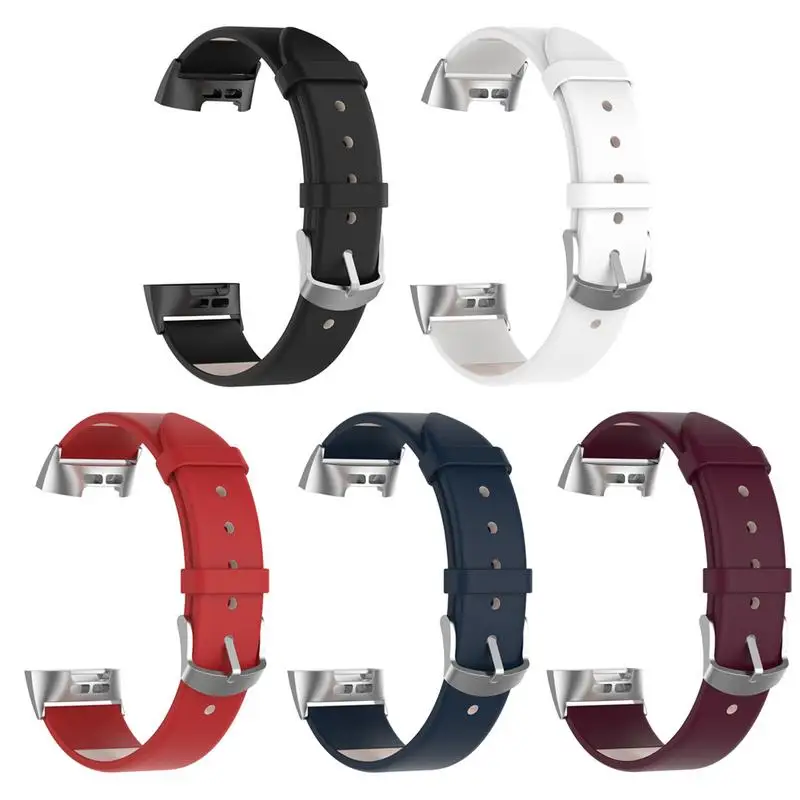 

5 Colors Leather Wrist Strap For Fitbit Charge 3 Smart Bracelet Concise Vogue Solid Color Watch Band With Stainless Buckle Frame