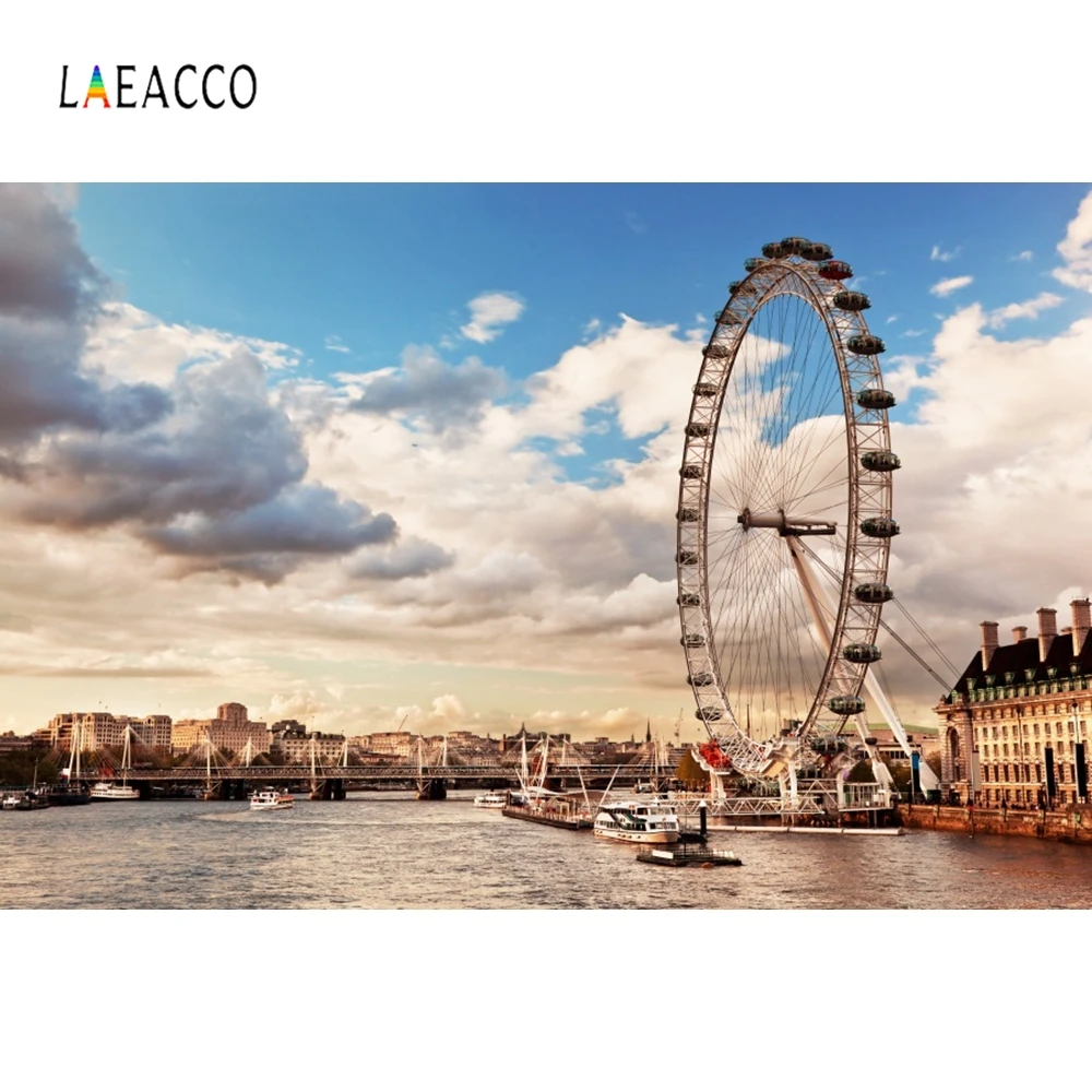 

Laeacco City Building Ferris Wheel Cloud Backdrop Photography Backgrounds Customized Photographic Backdrops For Photo Studio