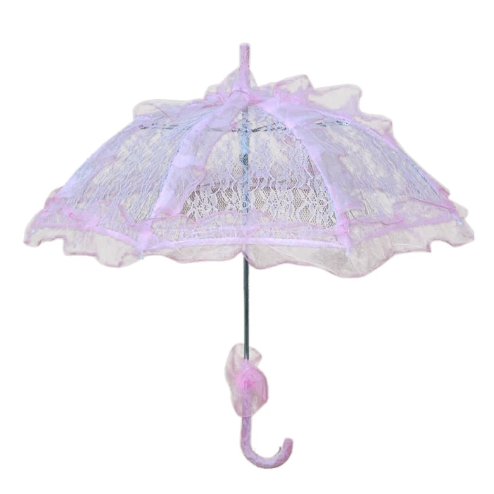 

Handmade Flower Girls Battenburg Lace Parasol Wedding Party Sun Umbrella Pink