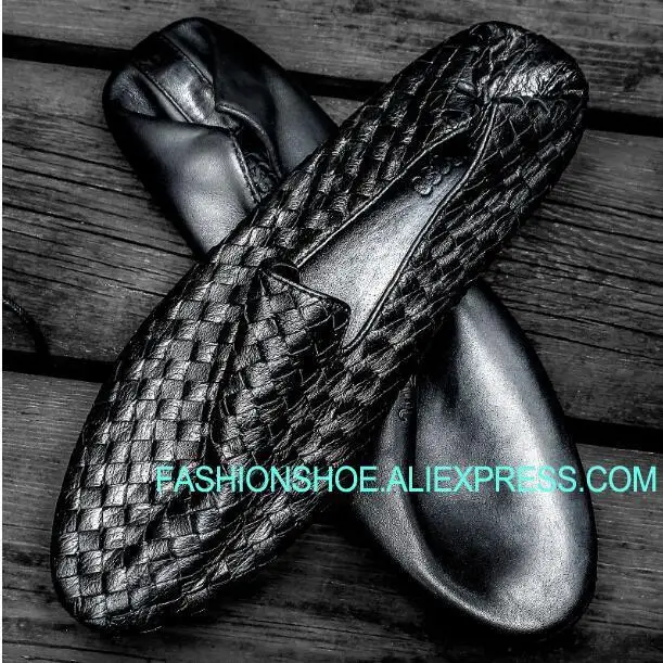 

Spring Summer Men Shoes for men Weave Plaited Flat Leather Loafers Fishermen Casual Shoes