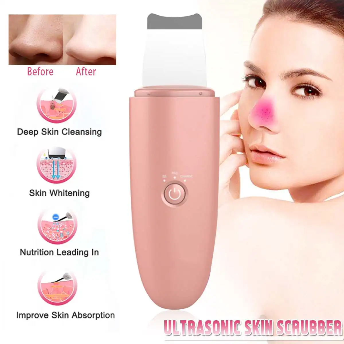 

Facial Ultrasonic Ultrasound Skin Care Scrubber Blackhead Acne Removal Cleaner ABS+Stainless Steel Deep Wrinkle Removing DC 5V