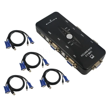 

4 Ports VGA KVM Switch Box USB 2.0 SVGA Switcher with Cables for Keyboard Mouse Monitor PC Laptop Computers