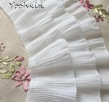 

12CM Wide Black White Elastic Pleated Chiffon Lace Ruffle Trim Ribbon 3D Applique Guipure Women Dresses Curtains Hem Decoration