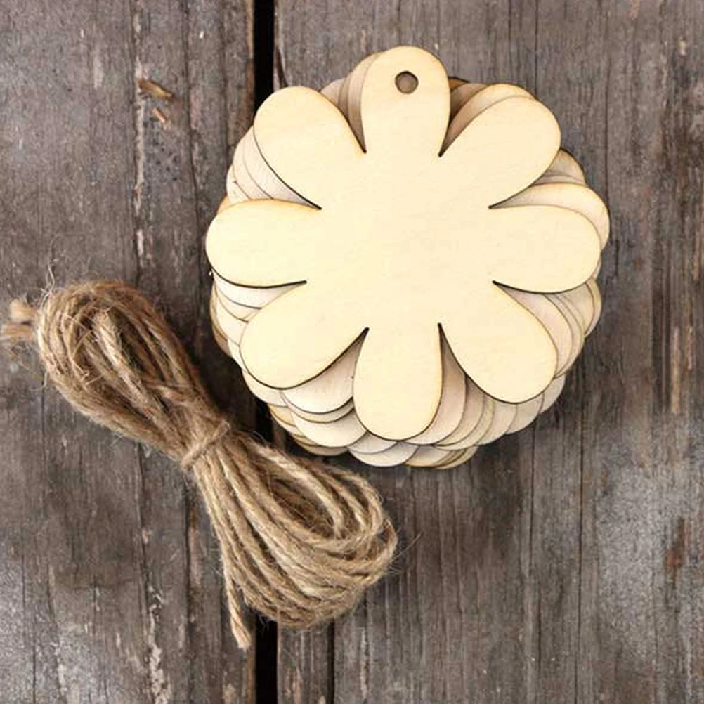 10pcs Natural Wooden Flower Embellishments Wood Craft Hanging Decor