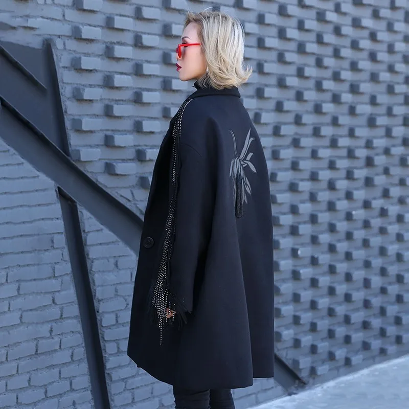 Longues Nouveau Glands Noir Revers eam Black Parkas Broderie Manteau Femmes Jo018 Mode Laine Coton Hiver Printemps Manches 2019 rembourré De RqWzw5Y