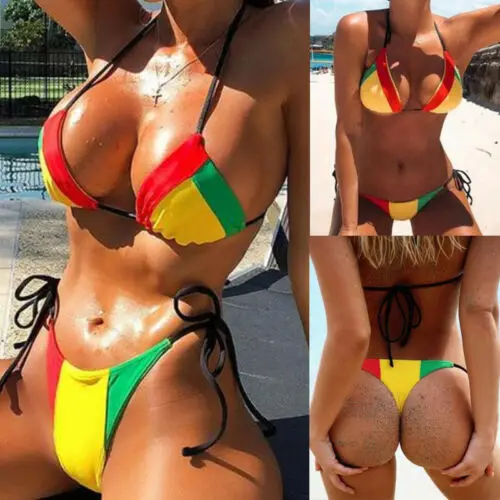 

Women 2pcs Swimwear Padded Bra Thong Bra Set Push-up Beach Bathing Casual Sexy Bra Set