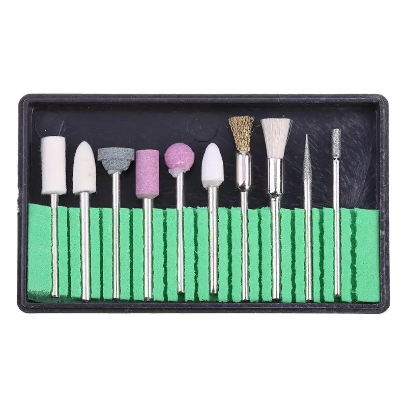 

10pcs Nail Art File Drill Bits Grinding Heads Metal Nail Art Tool Kit Accessories Polishing Manicure Tool UV Gel Polish Tools