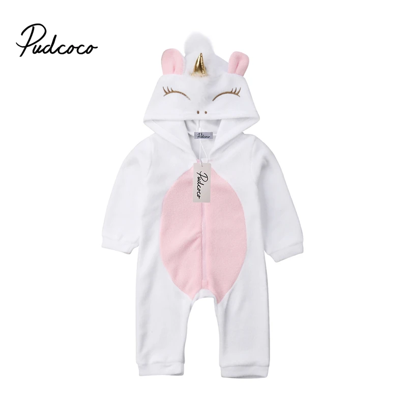 

Newborn Baby Girl 3D Unicorn Flannel Romper Jumpsuit Toddler Kids Hooded Rompers Winter Warm Overalls Outfit Clothes Playsuit