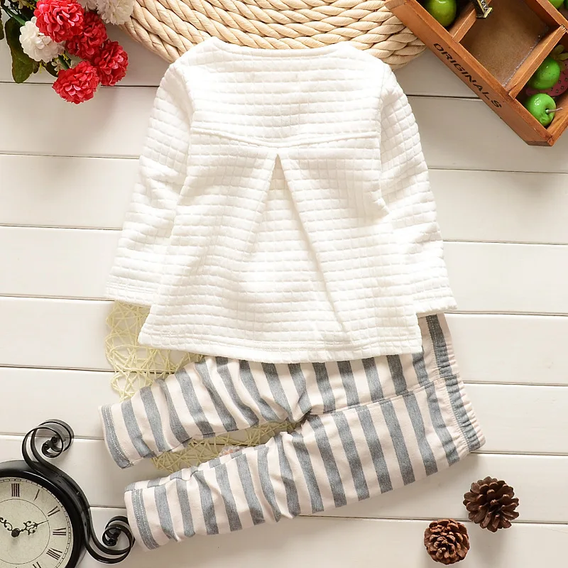 Spring Autumn Baby Grils Clothes Children Cotton Flower Jacket Stripe Pants 2Pcs/Sets Fashion Newborn Clothing Toddler Tracksuit