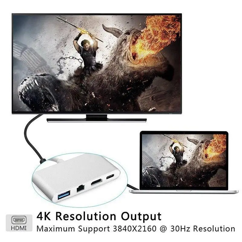 EastVita USB C к HDMI 4K + RJ45 Gigabit Ethernet 3 1 Type концентратор адаптера 4в1 r c r25|Кабели VGA| |