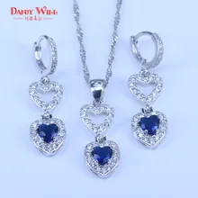 Сердце площадь Голубой Циркон Свадебные серебро 925 ювелирные наборы Для женщин кулон и Цепочки и ожерелья с натуральными камнями серьги бижутерия, подарочная коробка