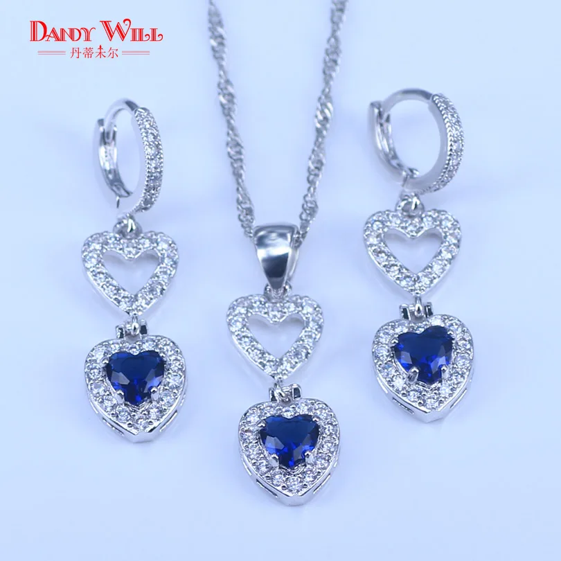 

Heart Square Blue Zircon Bridal Silver 925 Jewelry Sets Women Pendant&Necklace With Natural Stones Earrings Jewelery Gift Box