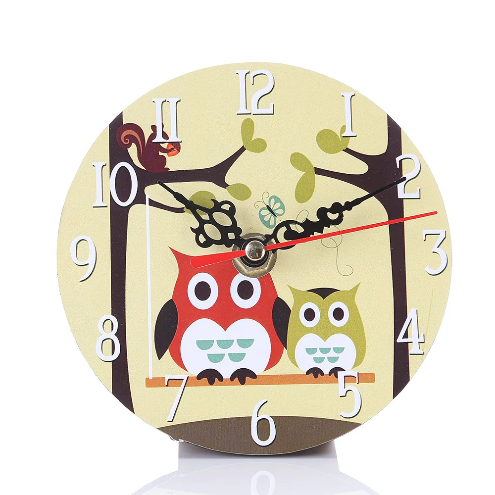 

New Alarm Clock Owl Series European Creative Retro Living Room Bedroom Clock Round Imitation Wood Gift