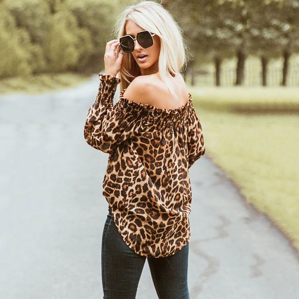 Свободная Женская блузка Топы Slash шеи с длинным рукавом женская рубашка Blusa Mujer