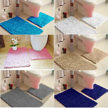 

2019 Newest Hot 2 Piece Bath Pedestal Mat Toilet Non Slip Machine Washable Bath Mat Set