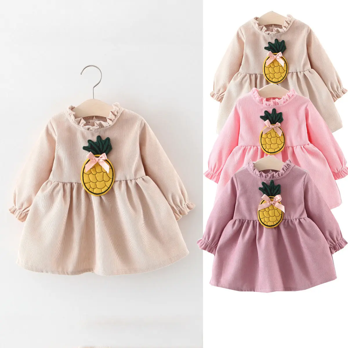 Baby Kids Lovely Girls Dresses Cute Solid Fruit Dress Casual Long