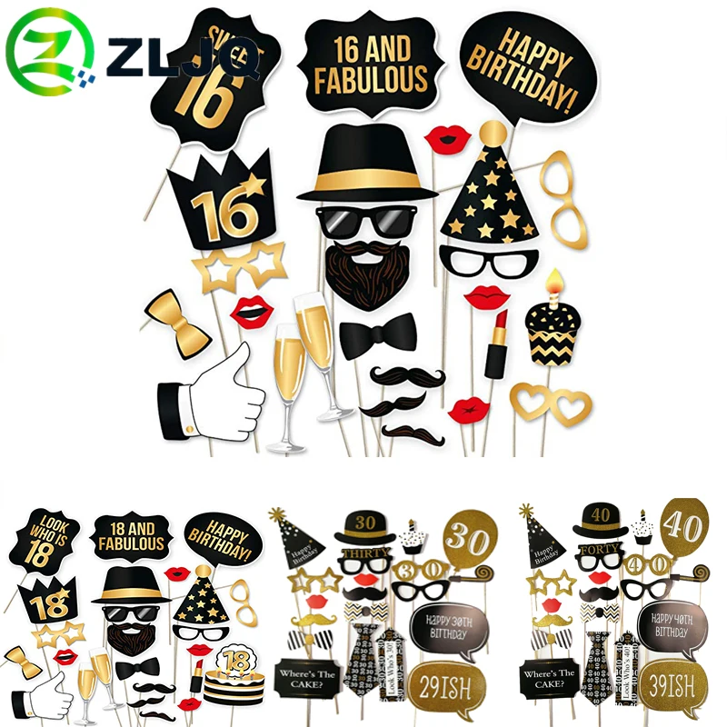 ZLJQ 1 компл. День рождения забавные бумага реквизит для фотосессии 1st 16th 18th 30th 40th 50th