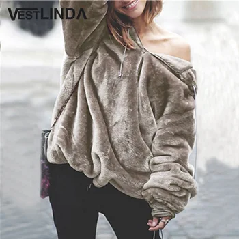 

VESTLINDA Casual Loose Hoodies Women Long Sleeve Sweatshirt Oversized Hoodie Fur Zipper Pullovers Tops Pull Femme Hooded Clothes