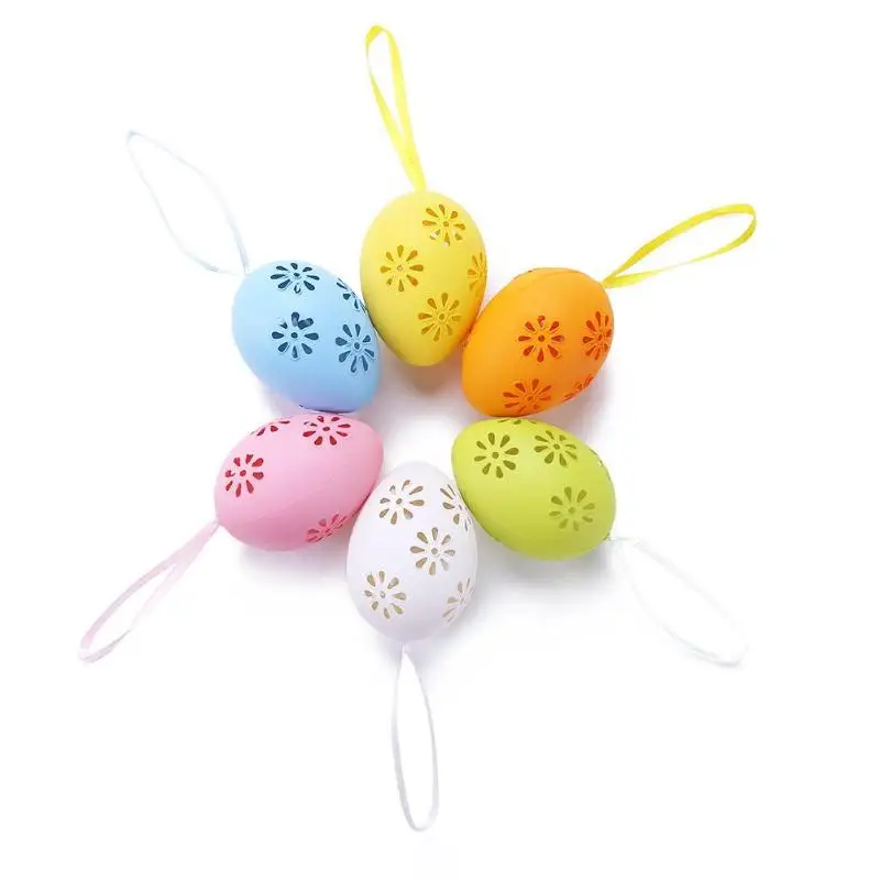 

6pcs Easter Eggs Kids Decorations Plastic Egg Hollow Out DIY Painted Eggs Pendant Children Gifts Ornament