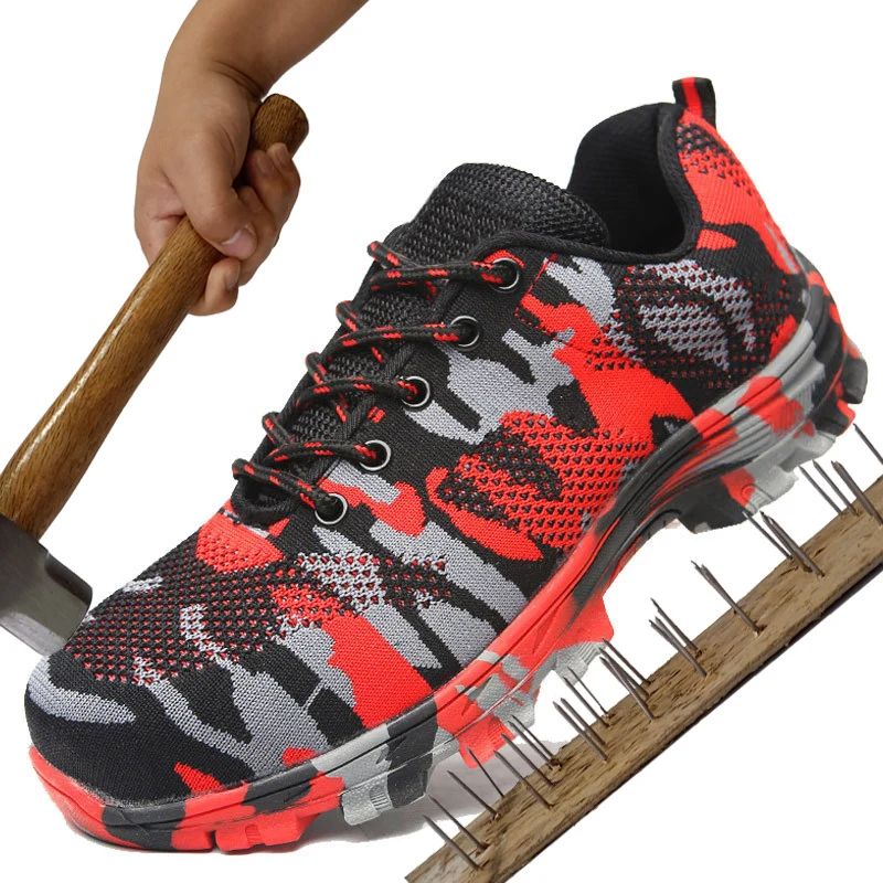 

Men's Indestructible Shoes Casual Safety Shoes For Work Steel Toe Sneakers Man Lightweight Camouflage Army Ankle Rubber Boots