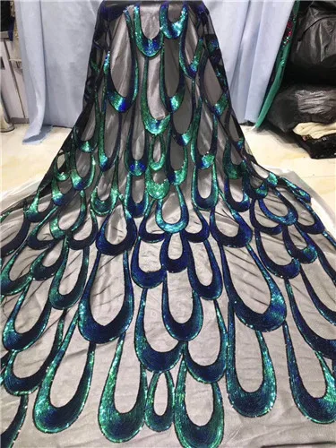 

green sequin lace fabric fringe material african french net lace tulle fabric high quality evening dresses5yard/lot Royal Blue